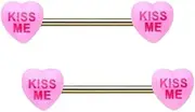 [Niaspi] 14G Pink Heart Letter Nipple Rings for Women Stainless Steel Acrylic Love Heart Nipplerings Kiss Me Naughty Words Nipple Barbell Nipple Piercing Jewelry, Stainless Steel, No Gemstone