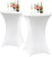 Spandex Cocktail Table Cover,2 PCS Tablecloth Fitted Spandex Square Corners for Bar,Wedding,Birthday Party,Banquet Exhibition,Outdoors(60CM,White)