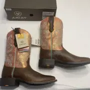 Ariat Round Up Wide Square Toe StretchFit Boots Womens 9 Toasted Blanket New
