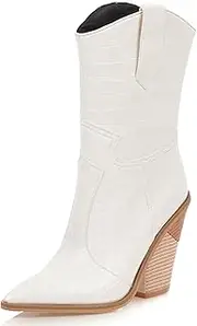 [Smilice] Women Mid Calf Cowboy Boots with Pointed Toe and Western Heel