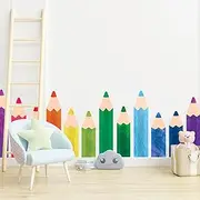 Whaline 8 Sheets Colorful Pencils Wall Decals Waterproof Watercolor Pencils Wall Stickers Educational Peel and Stick Removable Wall Corner Stickers for Playroom Classroom Living Room Blackboard Decor