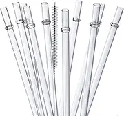 ALINK 10.5 in Tritan Hard Plastic Clear Straws, Long Reusable Clear Replacement Tumbler Drinking Straws for 16 oz 20 oz 30 oz Stanley, YETI, Starbucks, Mason Jars, Set of 10 with Brush