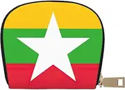 [JEJEA] Flag of Myanmar Print Credit Card Holder Wallet, Small Card Holder Wallet with Zipper,Leather Card Holder, White, One Size