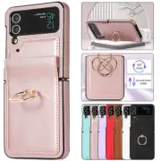 For Samsung Galaxy Z Flip 4 3 Luxury Case Leather Shockproof Ring Holder Cover