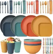 Geschirr Set Outdoor Camping Kunststoff Teller Schüssel Besteck Gabel Löffel B2