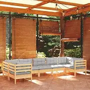 7 Piece Garden Lounge Set with Grey Cushions Pinewood Patio Bar Sets