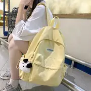 Drawstring Corduroy Backpack With Charm - Yellow - One Size