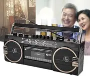 WhAeoy Portable Bluetooth Boombox- AM/FM/SW1-2 Three Bands, with Big Speaker+ Earphone Jack, USB Port, Aux in Tape Recorder, Classic 80S Style with Modern Technology,Black