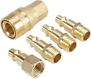 xelea 1/4NPT Pneumatic Fittings Five-Piece Set Quick Connector Solid Brass Quick Connect Air Fittings Kit