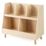 Babyjoy 5-Cube Kids Bookshelf Wooden Toy Organizer w/Anti-Tipping Kits Storage Display Bookcase