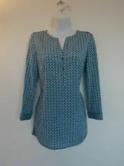 NWT TORY BURCH Juniper Blue Black T-Zag Silk Blend Kasey Tunic Top Blouse 2