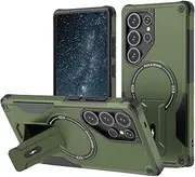 [Jarttarn] Case Compatible with Samsung Galaxy S24 Ultra, Built-in Invisible Stand [Support Wireless Charging] TPU + PC Magnetic All-Inclusive Drop-Proof Cover (Green)