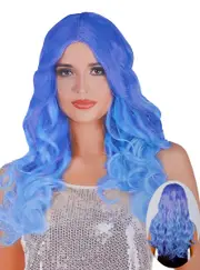 Long Blue Ombre Womens Curly Costume Wig