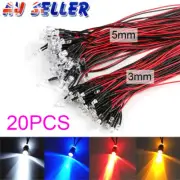 20Pcs Prewired Emitting Diode LED Bulb Single Color Light Diode-Line DC12V 3/5mm