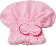 minkissy Hair Drying Cap Butterfly Knot Soft Microfiber Elastic Fit Pink Bow Sideband Shower Cap for Quick Dry Home Gym