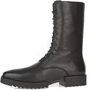 [Generic] Mid-Calf Book for Men Combat Boot Lace Up StyleGenuine Leather Middle Heel Round Toe Waterproof Easy Care Soft Vamp Men's Leather Shoes