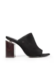 Black Suede Open Toe Mules