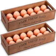 Wenqik 2 Pieces Farm Wooden Eggs Crate for 24 Fresh Eggs Stackable Wooden Crates for Display Rustic Storage Box with Handle for Easter Supermarket Farm Food Shop Kitchen Supplies(Brown Color)