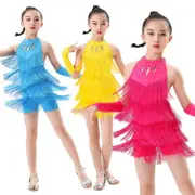 Kids Girl Dance Costume Latin Salsa Belly Tassels Jumpsuit Outfits Dancing Dress