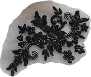 Lace Applique，Embroidered Appliques， DIY Handmade Beaded Applique Flower Patch Wedding Accessories Lace(Black)