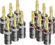 HHDZI Banana Plugs Speaker Plugs with Dual Screws Connector for Speaker Wire (Black) (6 Pairs)
