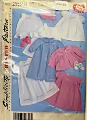 Simplicity Sewing Pattern 2629 Sz. A XXS-L Babies Layette Set & Bonnet