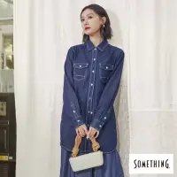 在飛比找momo購物網優惠-【SOMETHING】女裝 雙口袋水洗丹寧長袖襯衫(原藍色)