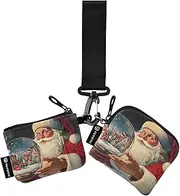 [XYMZR] Mini Zip Around Wristlet keychain Wallet Crystal Ball Christmas Santa for Women Personalized Pattern Detachable Dual Pouch Wristlet Portable Wallet Phone Coin Purse, Multi-colored, One Size