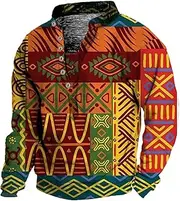 [HanzhuoLG] Men's Vintage Western Tribe Print Henry Neck T Shirt Spring Autumn Outdoor Sports Tactical Long Sleeve Tshirts Color15 XXL