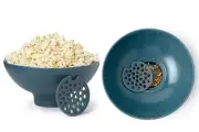 The Popcorn Bowl with Kernel Sifter, Speckled Blue Spruce. NEW