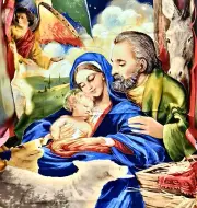 Christmas Nativity Scene Fabric,Manger Scene,Cotton,by Laurie Cook,45"x35"