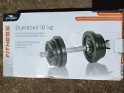 Fitness Dumbell 10kg Chrome Plated Cast Iron Weight Plates Black