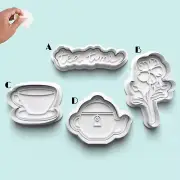 Cute Tea Party Flower Kettle Cookie Fondant Cutter Embosser + Handle - FREE POST