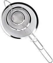 Set of 3 Stainless Steel Mesh Strainer Colander Sieve with Handle - Small, Medium and Large - Ideal for Straining Quinoa, Spaghetti, Yogurt, Tea and More