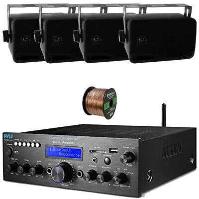 Pyle PDA612BU.5 Bluetooth FM Compact Home Receiver, 4x 3.5'' 200W Max Speakers