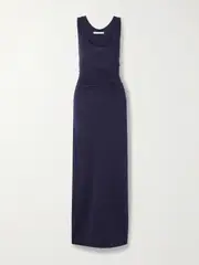 [Another Tomorrow] Another Tomorrow - Ruched Stretch-jersey Maxi Dress - Blue - small small Blue