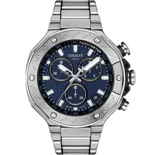 【TISSOT 天梭】T-RACE CHRONOGRAPH 競速系列三眼計時手錶-45mm 送行動電源(T141.417.11.041.00)