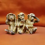 Antique Solid Handmade Statues of Egyptian 3 Wise Monkeys See,speak,Hear no evil