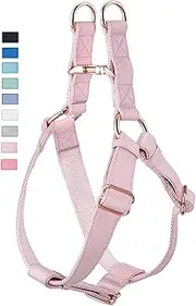 Soft Leather No Pull Dog Harness - Adjustable Step in Dog Harness with Rose Gold Heavy Duty Metal Buckle, Freedom Nylon Dog Halter Vests for Small Medium Large Dogs Easy Walking Training (Pink,S)