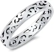 [Sac Silver] Filigree Eternity Stackable Vine Ring New .925 Sterling Silver Band Sizes 4-12