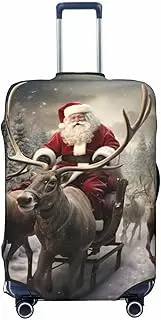 [CADREWY] Xmas santa Claus Print Travel Suitcase Cover Luggage Protector with Elastic Anti Scratch for Carry On, Black, Large