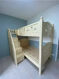 在飛比找Yahoo!奇摩拍賣優惠-雙層床 兒童床 兒童家具 多功能家具 芬蘭松實木床【梯櫃雙層