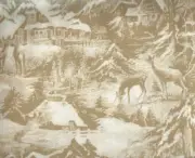 Snowy Eve wildlife scenic toile Moda fabric