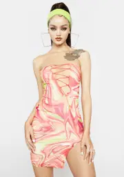 Citrus Marble Madness Halter Mini Dress