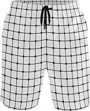 [GuoChe] Mens Swim Trunks Mesh Black and White Check Quick Dry Bathing Suits Sports Running Swim Board Shorts Casual Board