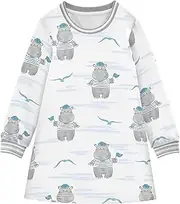 Toddler Girl Spring Dress Cute Fly Pig Blue Loose Warm Girls Dress with Long Sleeve, A-Line 2T, Cute Hippo Blue, 7-8 Years