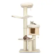 Costway 174cm Cat Tree Scratching Post Scratcher 6-level Wood Cat Tower Condo Sisal Pole Cat Playhouse Pet Furniture w/3 Plush Balls