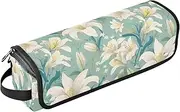 Retro Lilies Pale Green 2-in-1 Curling Iron Travel Case with Iron Mat Large Hair Straigheners Travel Case for Flat Irons, Straighteners, Curling Irons Women Essentials Storage