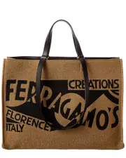 Ferragamo Logo Large Canvas & Leather Tote NoSize Black