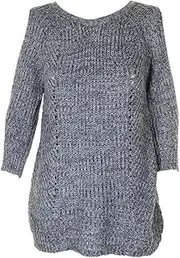 [American Rag] Juniors Denim Combo Marled Cold-Shoulder Open-Back Women Sweater L